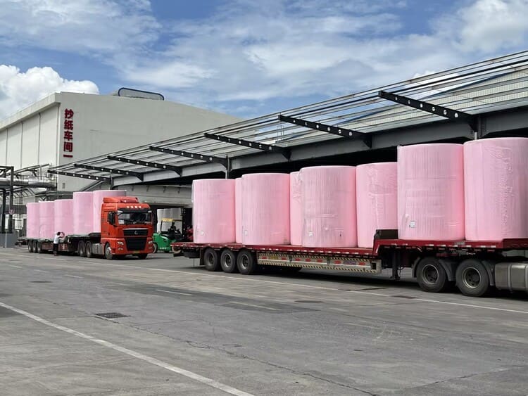 الصين الصانع اللون الوردي المناديل الورقية لفة مقاس كبير